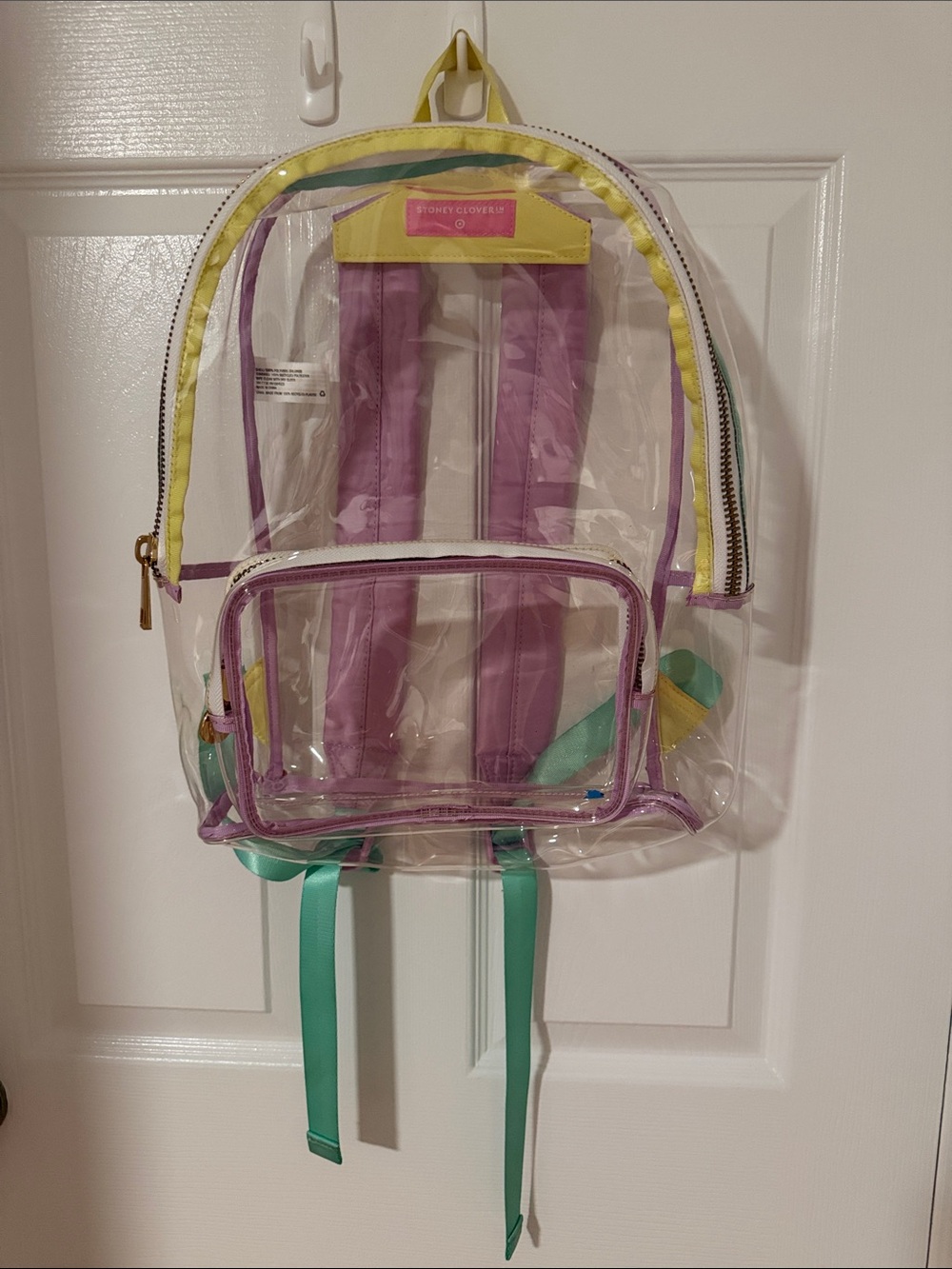 Stoney Clover Lane Clear Backpack with Purple, Yellow and Teal Accents